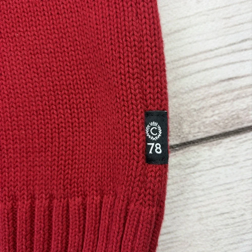 Chaps Men's XL 1/4 Zip Cotton Knit Cardigan Long Sleeve Moose Head Sweater Red